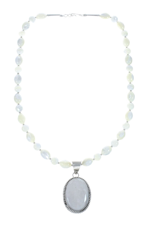 Native American Sterling Silver Mother of Pearl Bead Necklace Pendant JX129832